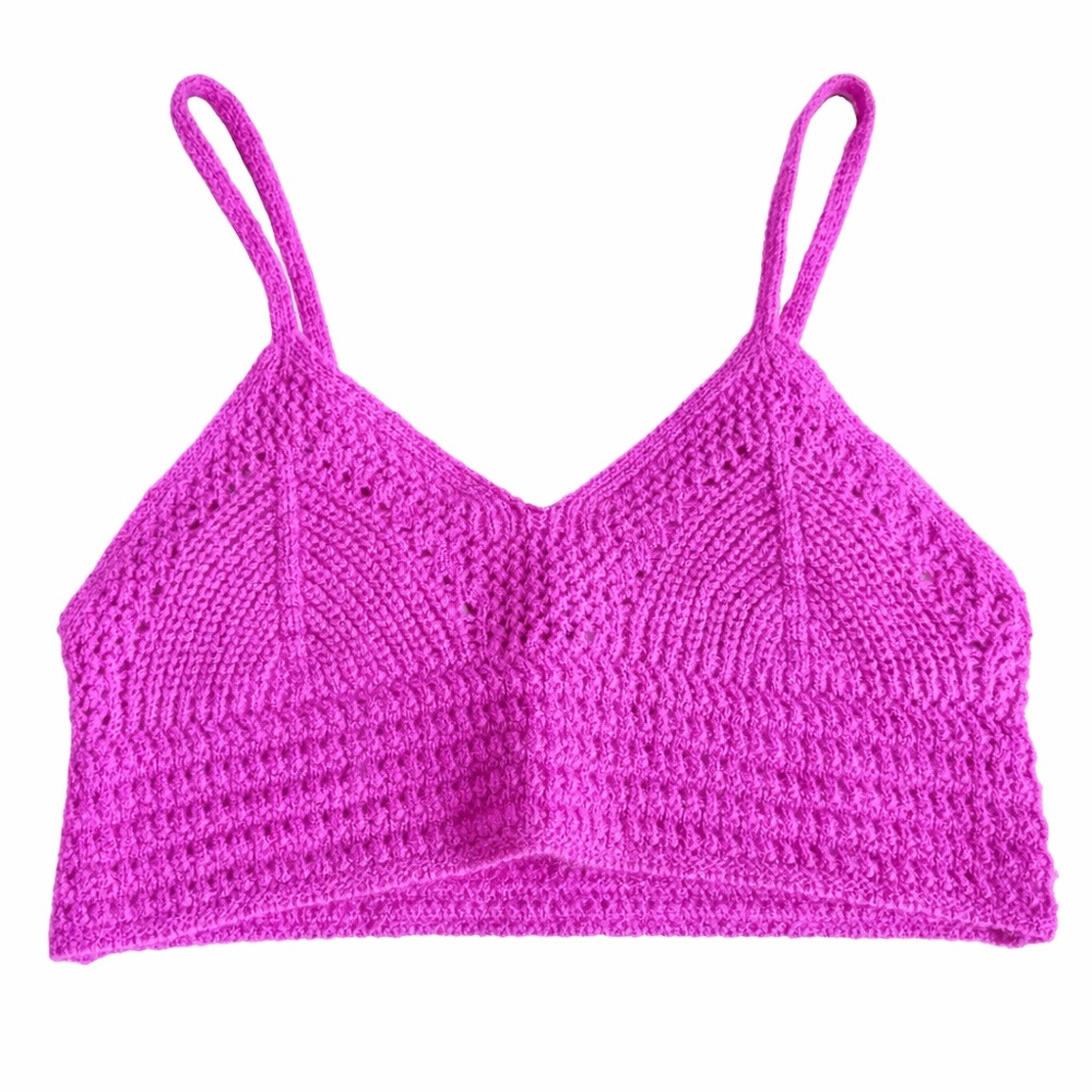 AQUA Bloomingdale Crochet Cropped Bralette Tank Fuchsia OS NWOT party festival